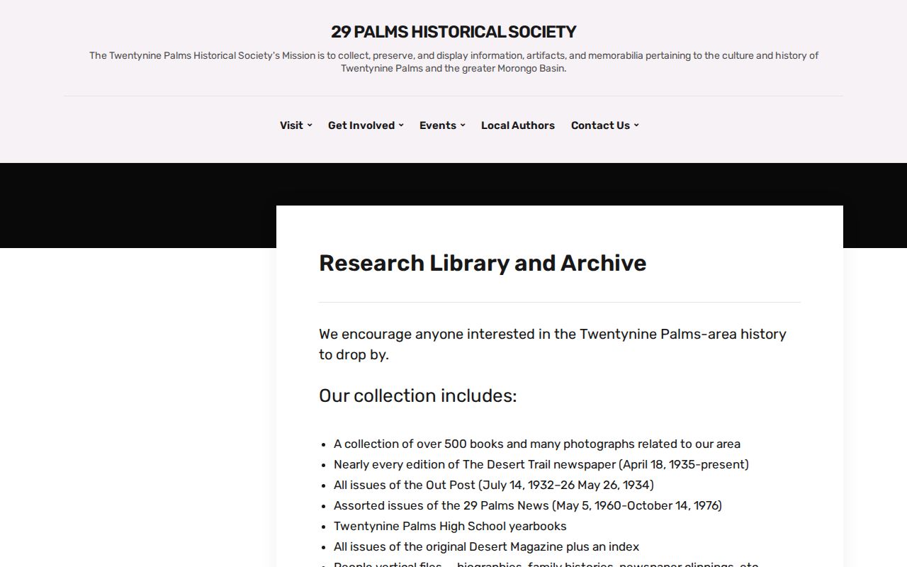 Twentynine Palms residents directory Historical Society research archive