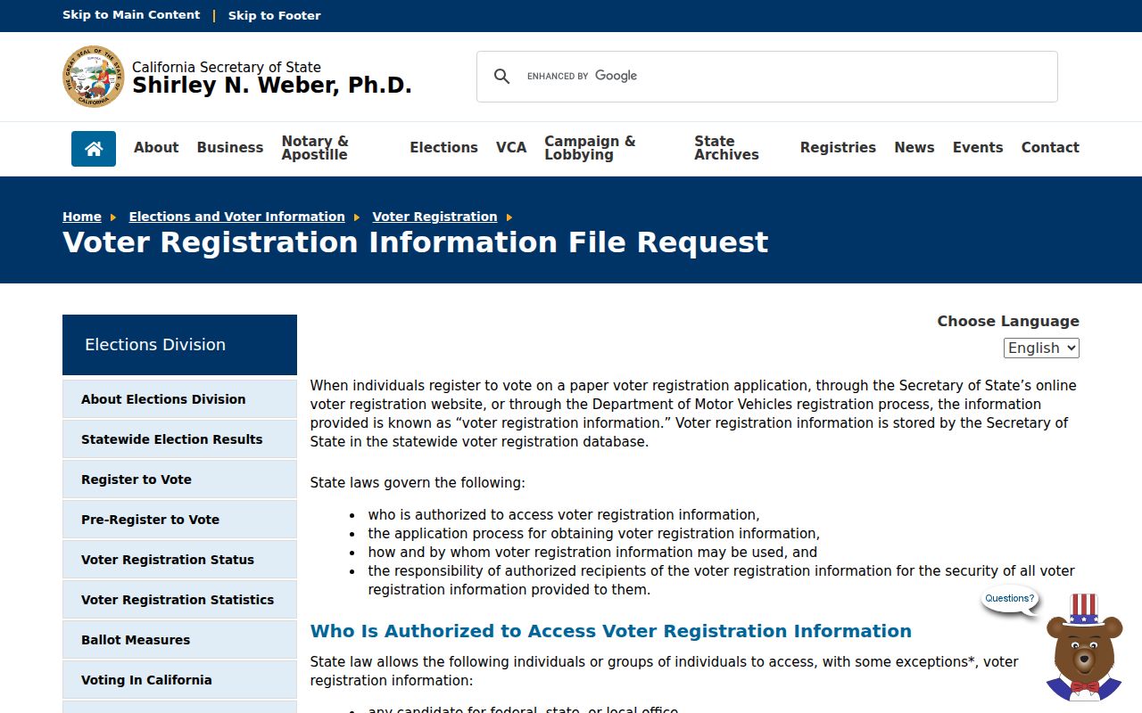 Twentynine Palms neighbors California voter file request