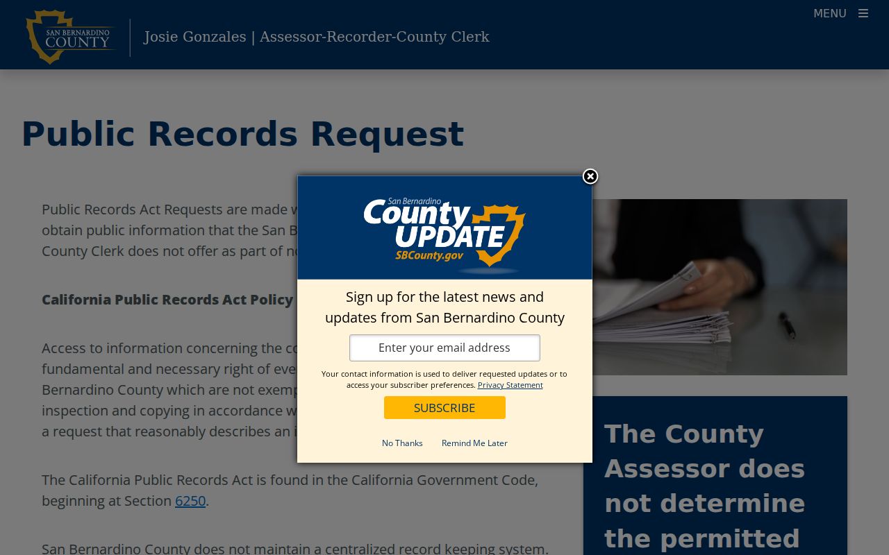 Twentynine Palms neighbors county ARC records request