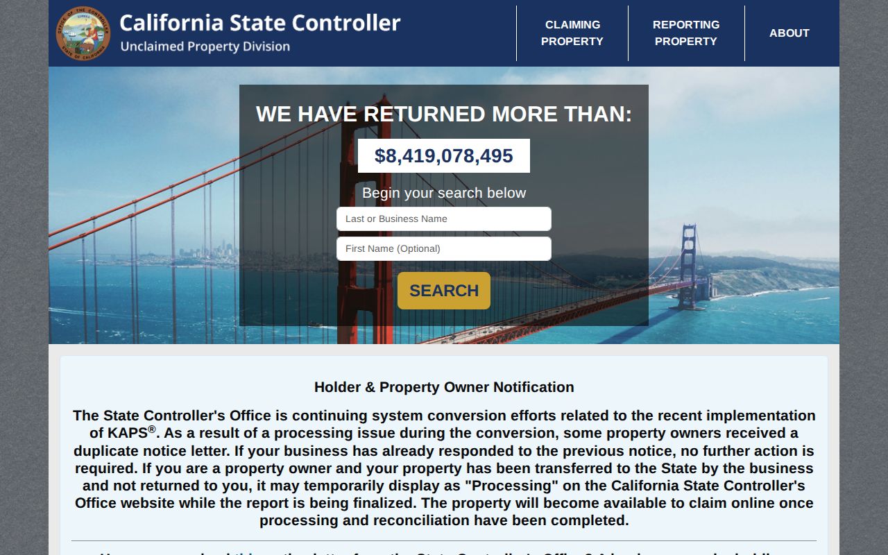 Twentynine Palms resident lookup California unclaimed property search